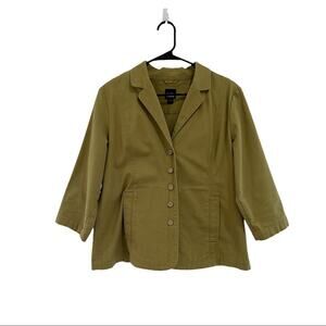 Eileen Fisher Green Jacket Organic Cotton Collared Button Up Size Medium